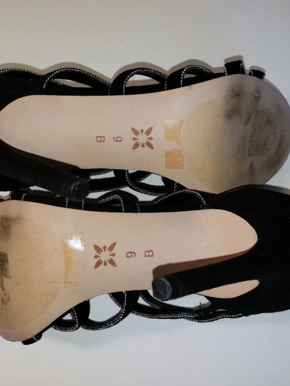 BCBG Black Studded Caged Gladiator Heels Open Toe 4